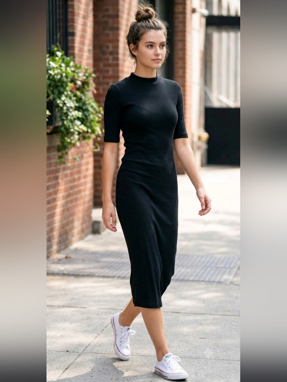 Anthropologie Daily Practice Cotton Black Midi Dress Medium
